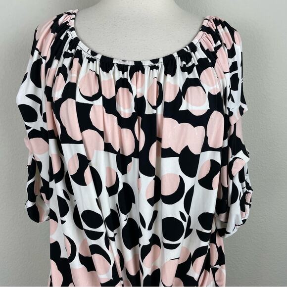Joseph Ribkoff Pink Black White Knit On or Off Shoulder Abstract Circle Top 12 - Picture 7 of 8